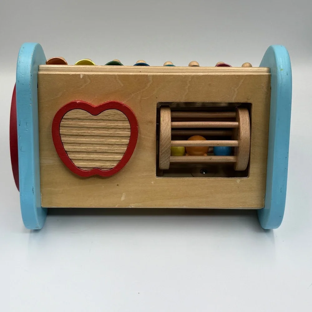 Pottery Barn Kids Wooden Activity Triangle Xylophone Gears Drum Sensory Toy